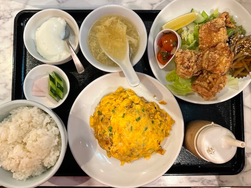 雁川（秋葉原）の鶏の唐揚げ&ニラ玉定食